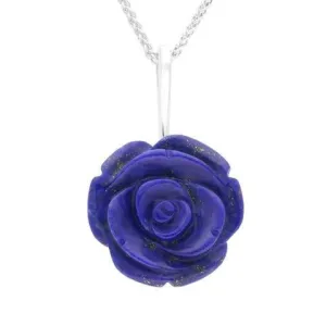 Sterling Silver Lapis Lazuli Tuberose 20mm Rose Necklace