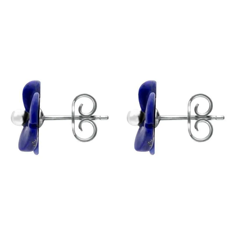 Sterling Silver Lapis Lazuli Tuberose 8mm Clover Stud Earrings