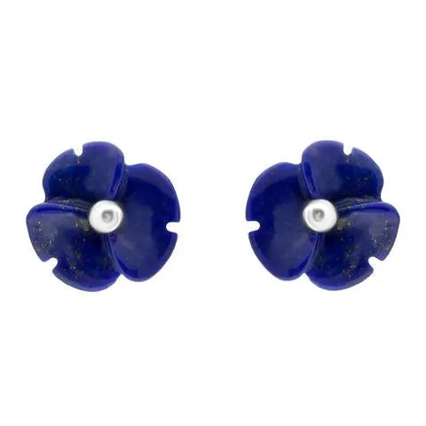 Sterling Silver Lapis Lazuli Tuberose 8mm Clover Stud Earrings