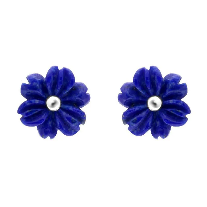 Sterling Silver Lapis Lazuli Tuberose 8mm Dahlia Stud Earrings