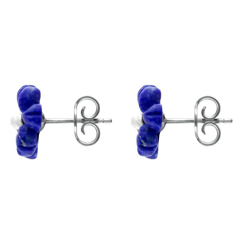 Sterling Silver Lapis Lazuli Tuberose 8mm Dahlia Stud Earrings