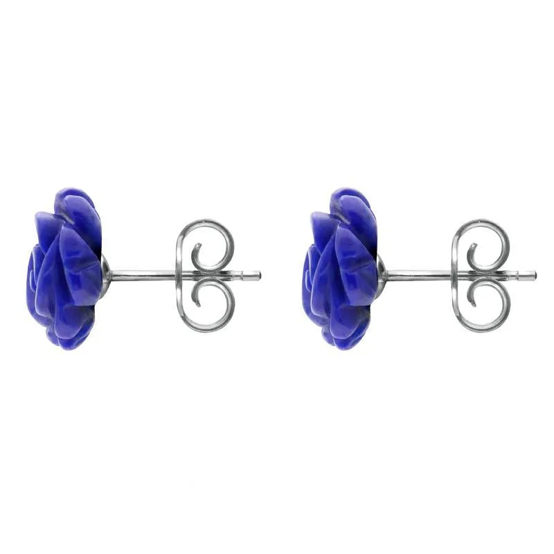 Sterling Silver Lapis Lazuli Tuberose 8mm Rose Stud Earrings
