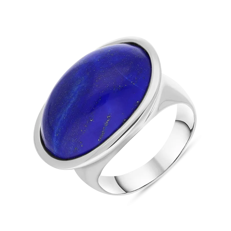 Sterling Silver Lapis Lazuli Wide Oval Chunky Ring D