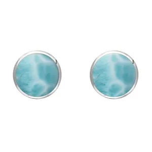 Sterling Silver Larimar 6mm Classic Medium Round Stud Earrings