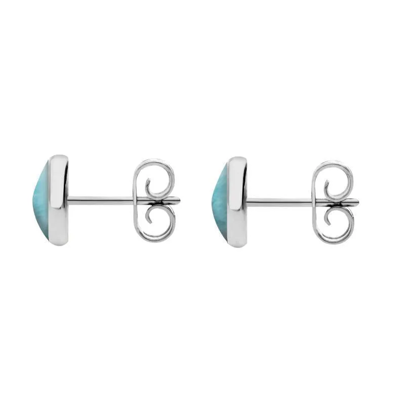 Sterling Silver Larimar 6mm Classic Medium Round Stud Earrings