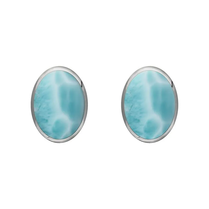 Sterling Silver Larimar 7 x 5mm Classic Small Oval Stud Earrings