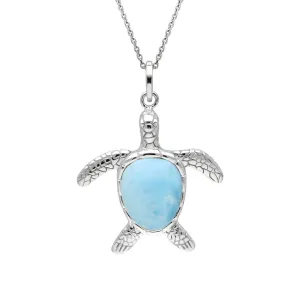 Sterling Silver Larimar Medium Single Stone Turtle Necklace