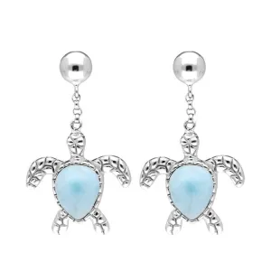Sterling Silver Larimar Turtle Drop Earrings