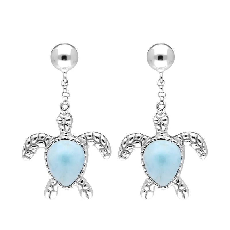 Sterling Silver Larimar Turtle Drop Earrings