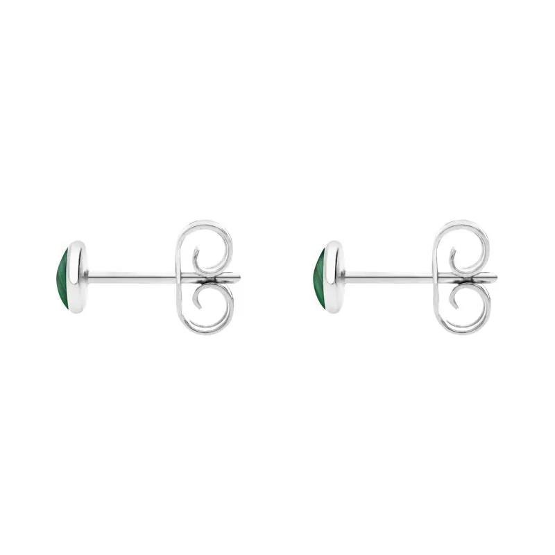 Sterling Silver Malachite 4mm Classic Small Round Stud Earrings