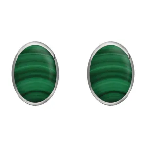 Sterling Silver Malachite 8 x 10mm Classic Large Oval Stud Earrings