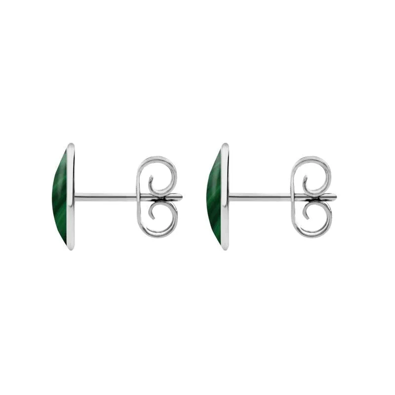 Sterling Silver Malachite 8 x 10mm Classic Large Oval Stud Earrings