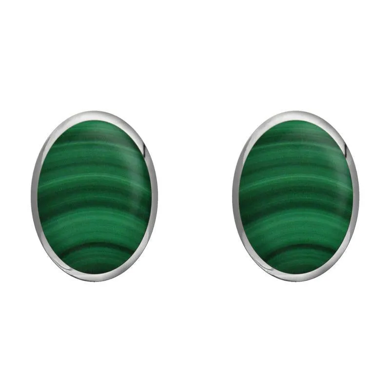 Sterling Silver Malachite 8 x 10mm Classic Large Oval Stud Earrings