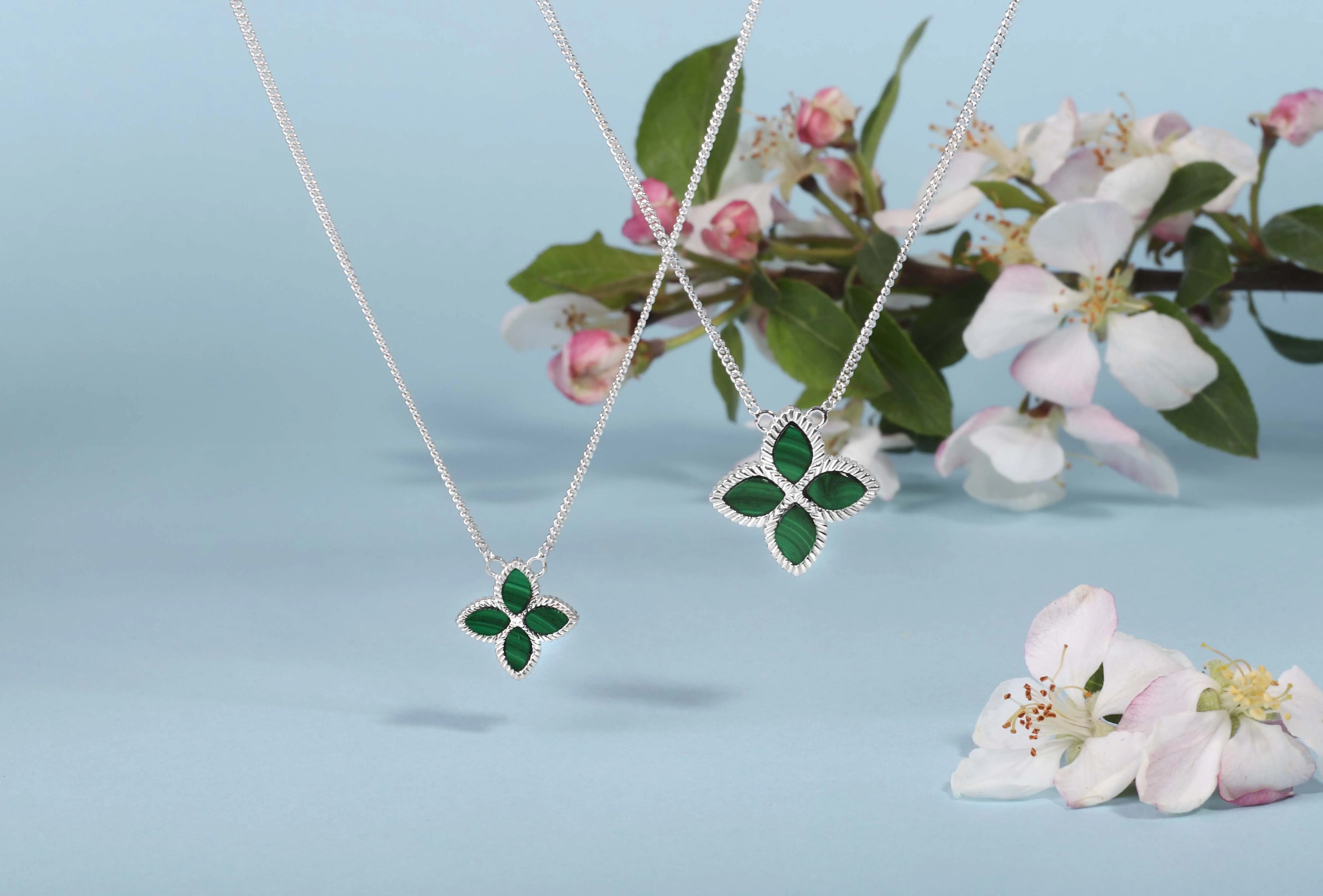 Sterling Silver Malachite Eden Large Marquise Flower Necklace