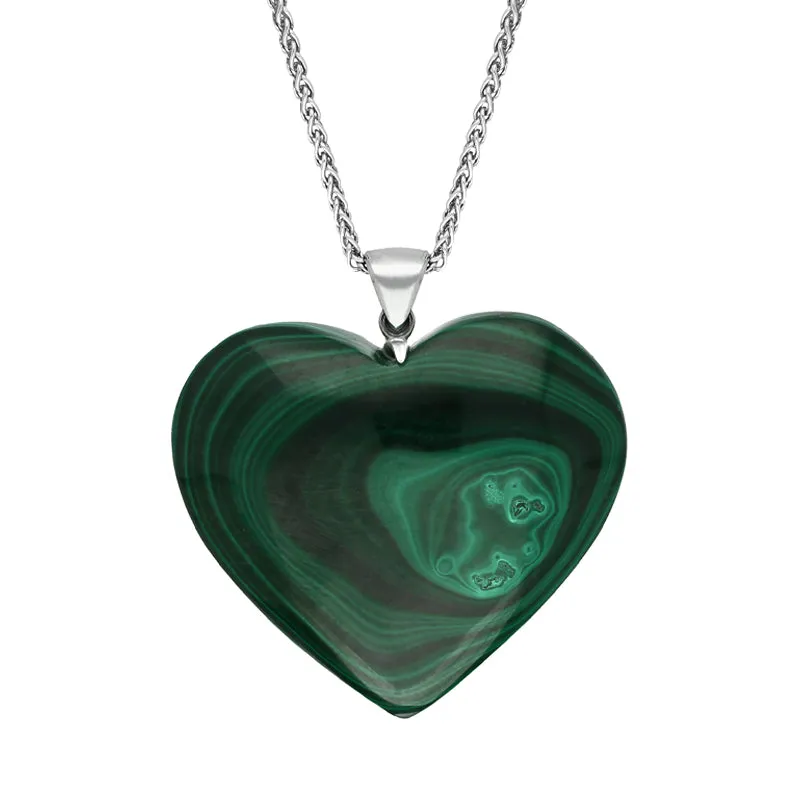 Sterling Silver Malachite Large Heart Necklace
