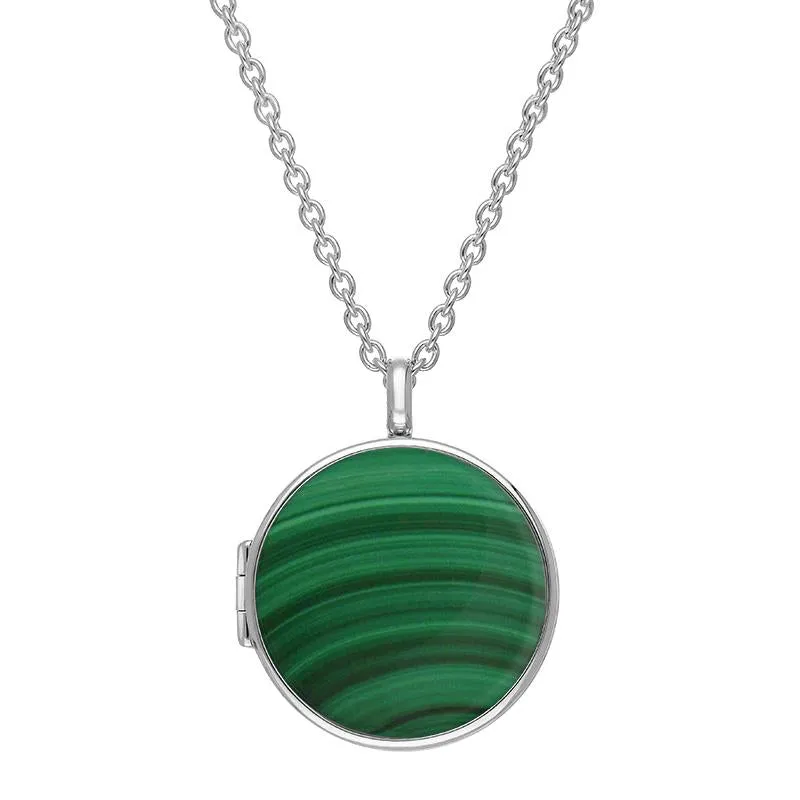 Sterling Silver Malachite Large Round Locket