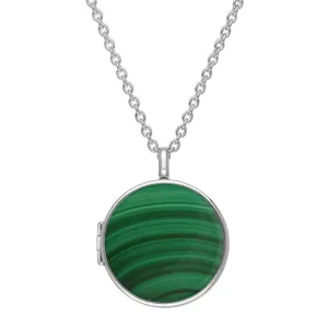 Sterling Silver Malachite Large Round Locket