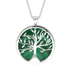 Sterling Silver Malachite Large Round Tree of Life Necklace