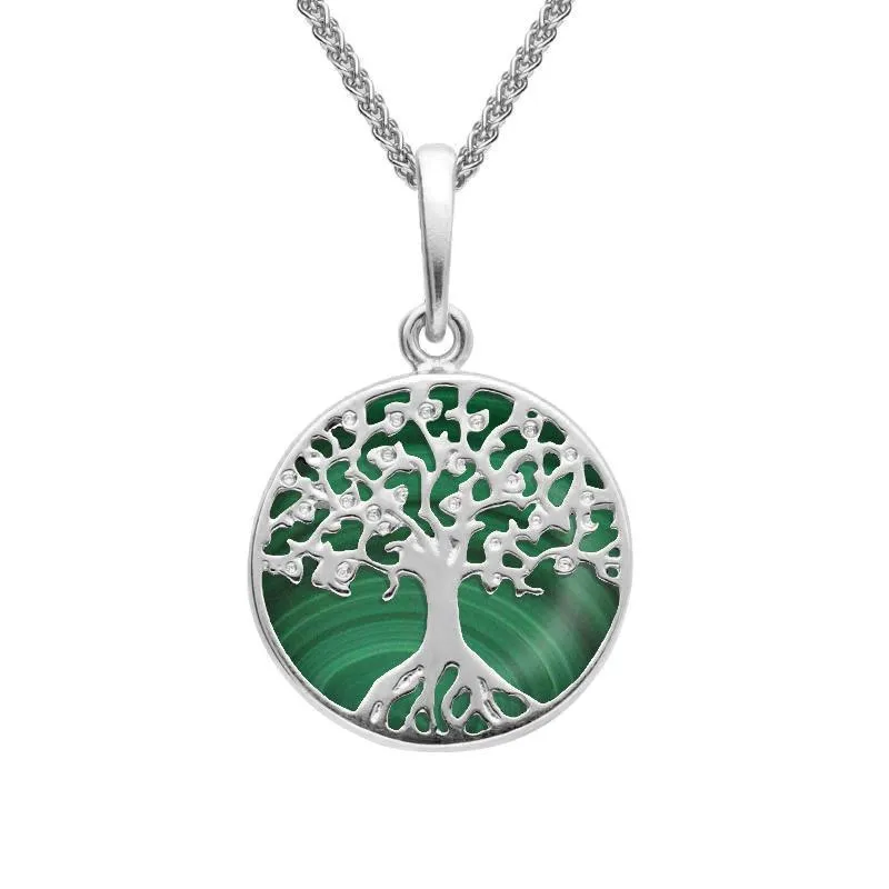Sterling Silver Malachite Small Round Tree Of Life Necklace