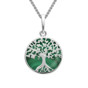 Sterling Silver Malachite Small Round Tree Of Life Necklace