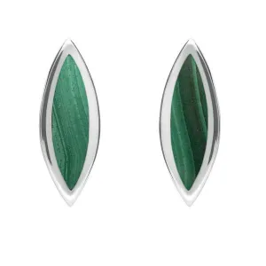 Sterling Silver Malachite Toscana Long Marquise Stud Earrings