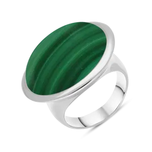 Sterling Silver Malachite Wide Oval Flow Ring D
