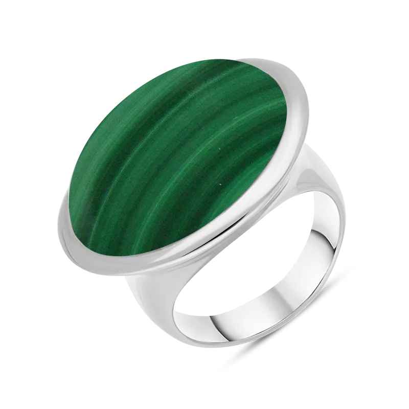 Sterling Silver Malachite Wide Oval Flow Ring D