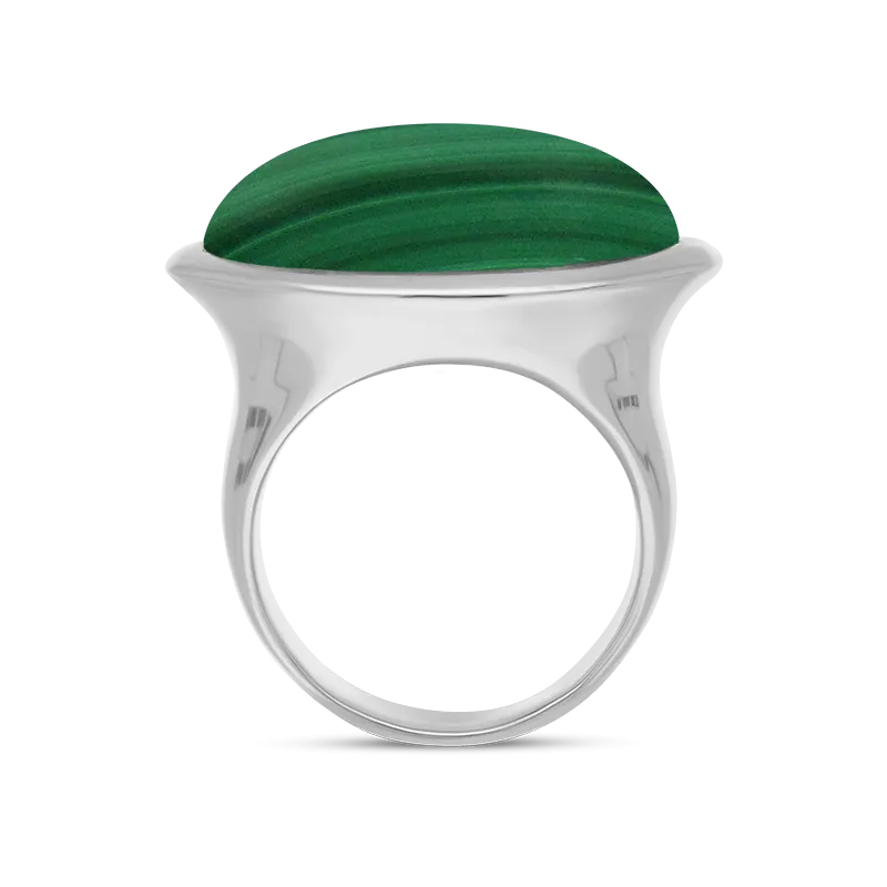 Sterling Silver Malachite Wide Oval Flow Ring D
