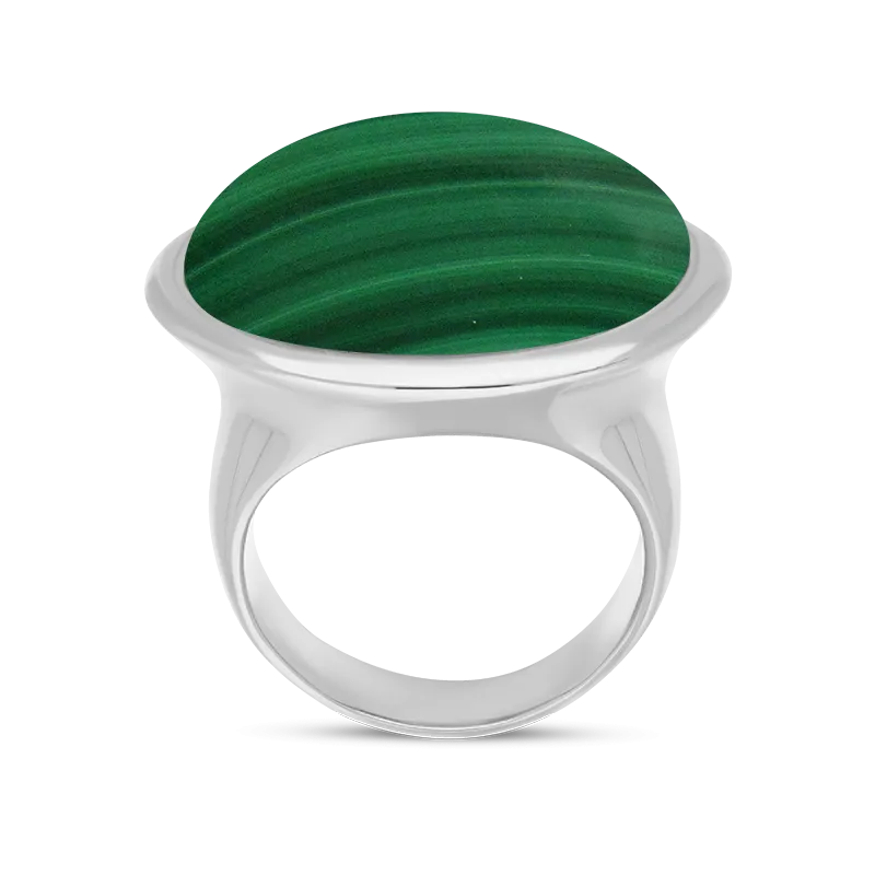 Sterling Silver Malachite Wide Oval Flow Ring D