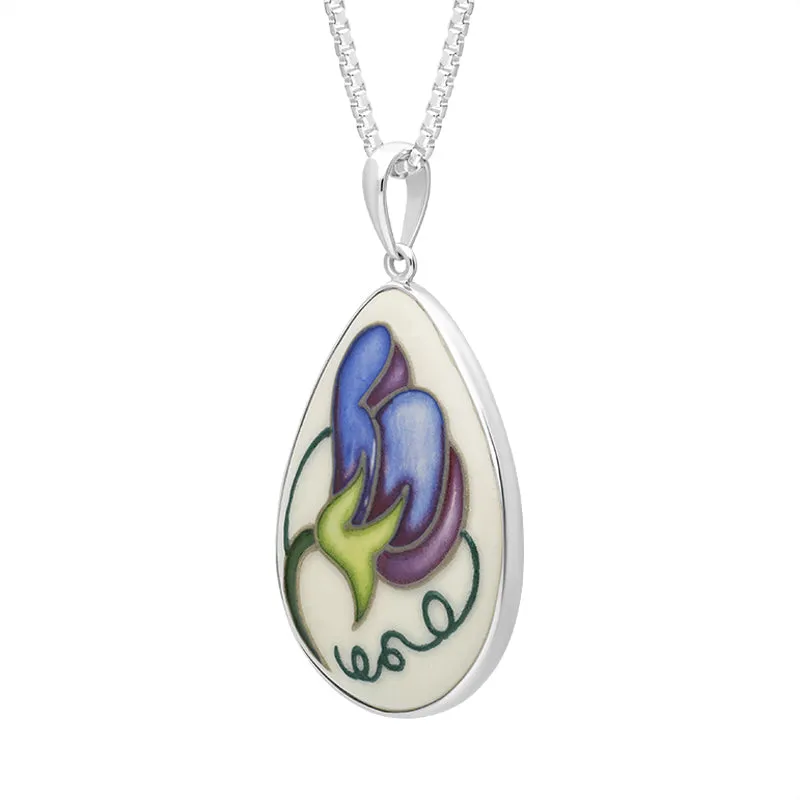 Sterling Silver Moorcroft Sweetness Blue Pear Shaped Pendant D