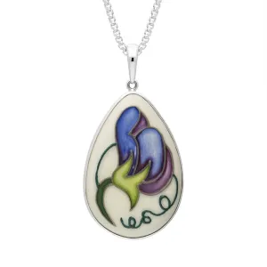 Sterling Silver Moorcroft Sweetness Blue Pear Shaped Pendant D