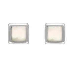 Sterling Silver Mother of Pearl Dinky Square Stud Earrings