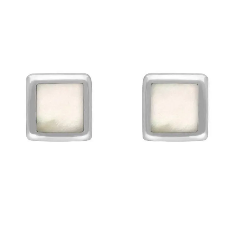 Sterling Silver Mother of Pearl Dinky Square Stud Earrings