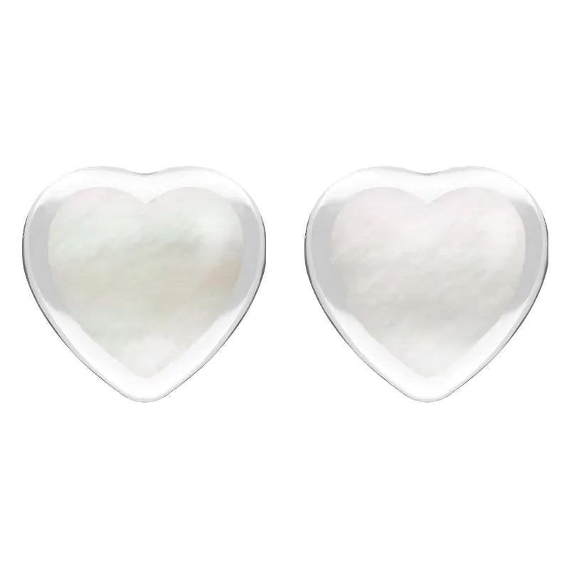 Sterling Silver Mother of Pearl Large Framed Heart Stud Earrings