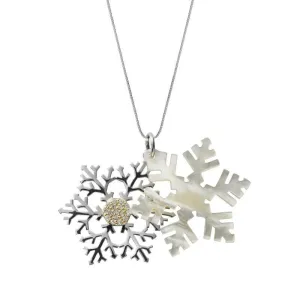 Sterling Silver Mother of Pearl Large Snowflake Necklace