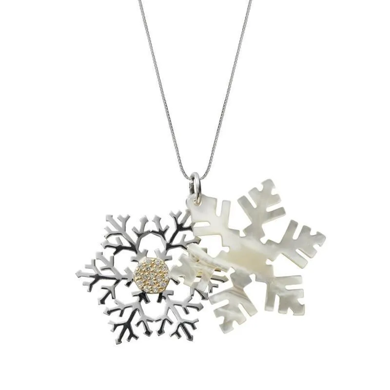 Sterling Silver Mother of Pearl Large Snowflake Necklace