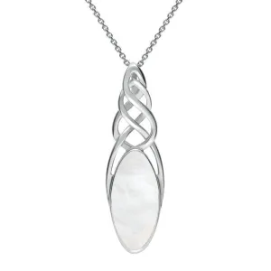 Sterling Silver Mother of Pearl Long Marquise Celtic Necklace