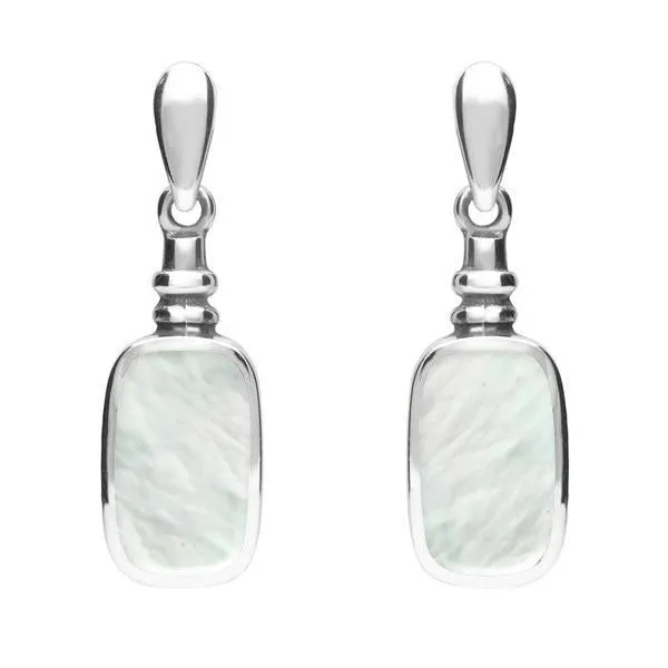 Sterling Silver Mother of Pearl Oblong Bottle Top Drop Earrings
