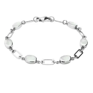 Sterling Silver Mother of Pearl Oval Linked Bracelet