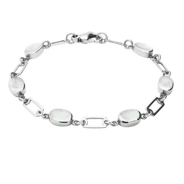 Sterling Silver Mother of Pearl Oval Linked Bracelet