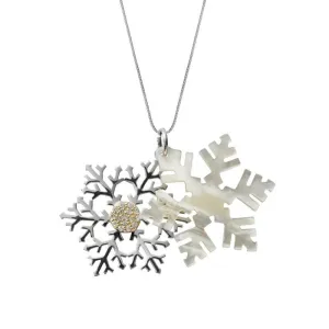 Sterling Silver Mother of Pearl Small Double Snowflake Necklace