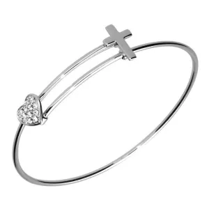 Sterling Silver NSPCC Cubic Zirconia Heart Cross Slide Bangle D