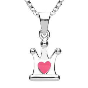 Sterling Silver NSPCC Enamel Pink Heart Crown Necklace D