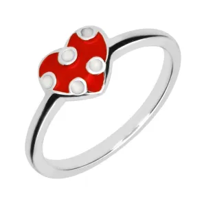Sterling Silver NSPCC Red and White Spotty Heart Ring D