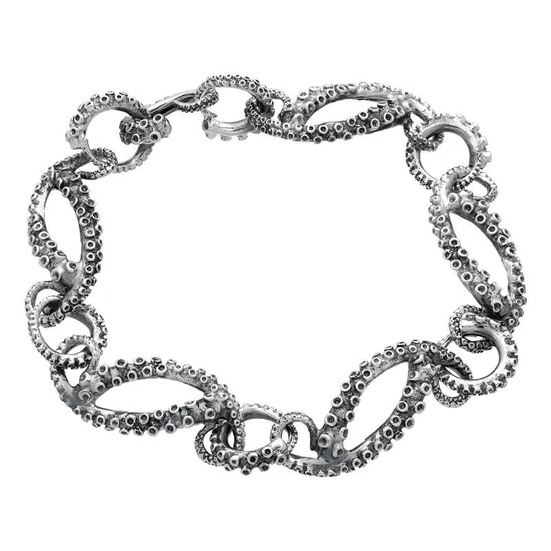 Sterling Silver Octopus Tentacle Chain Link Bracelet