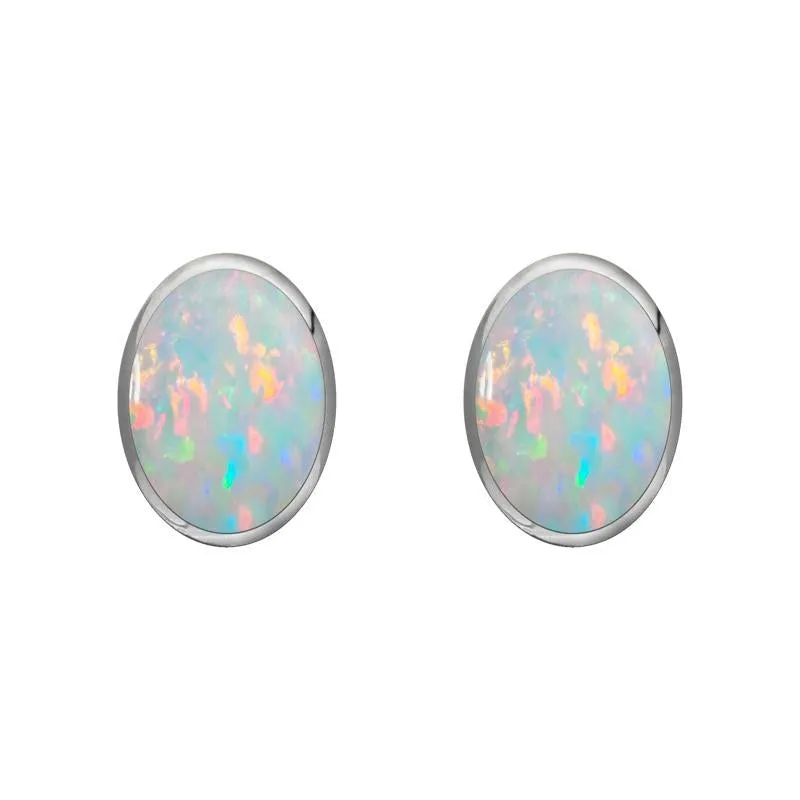 Sterling Silver Opal 7 x 5mm Classic Small Oval Stud Earrings
