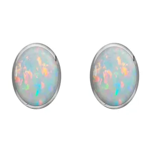 Sterling Silver Opal 8 x 10mm Classic Large Oval Stud Earrings