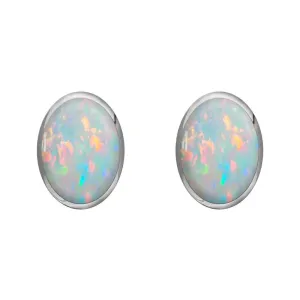 Sterling Silver Opal 8 x 6mm Classic Medium Oval Stud Earrings
