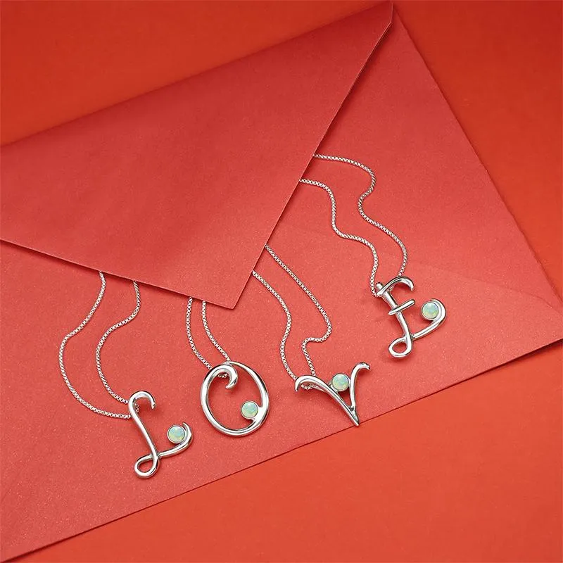 Sterling Silver Opal Love Letters Initial U Necklace