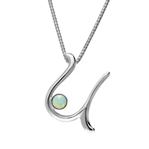 Sterling Silver Opal Love Letters Initial U Necklace